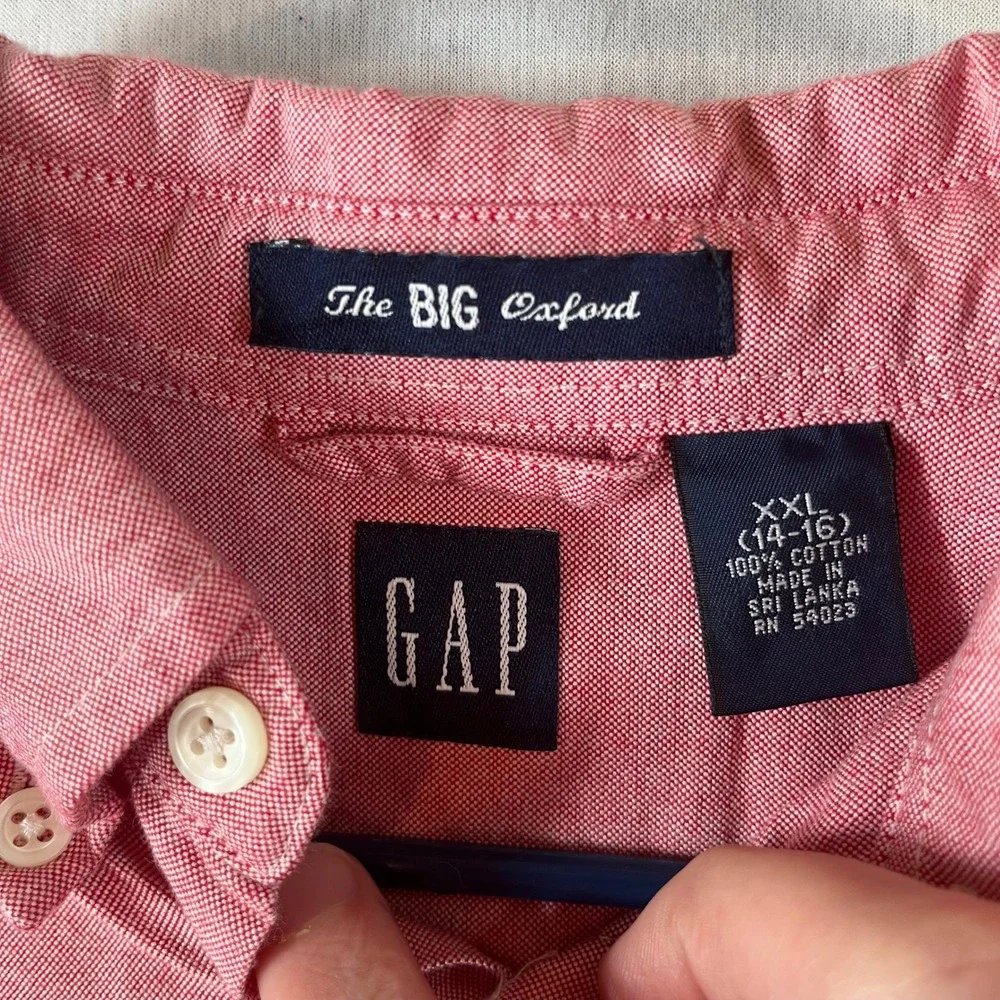 Gap The Big Oxford Shirt Boys XXL 14-16 Red Cotton Long Sleeve Button Down